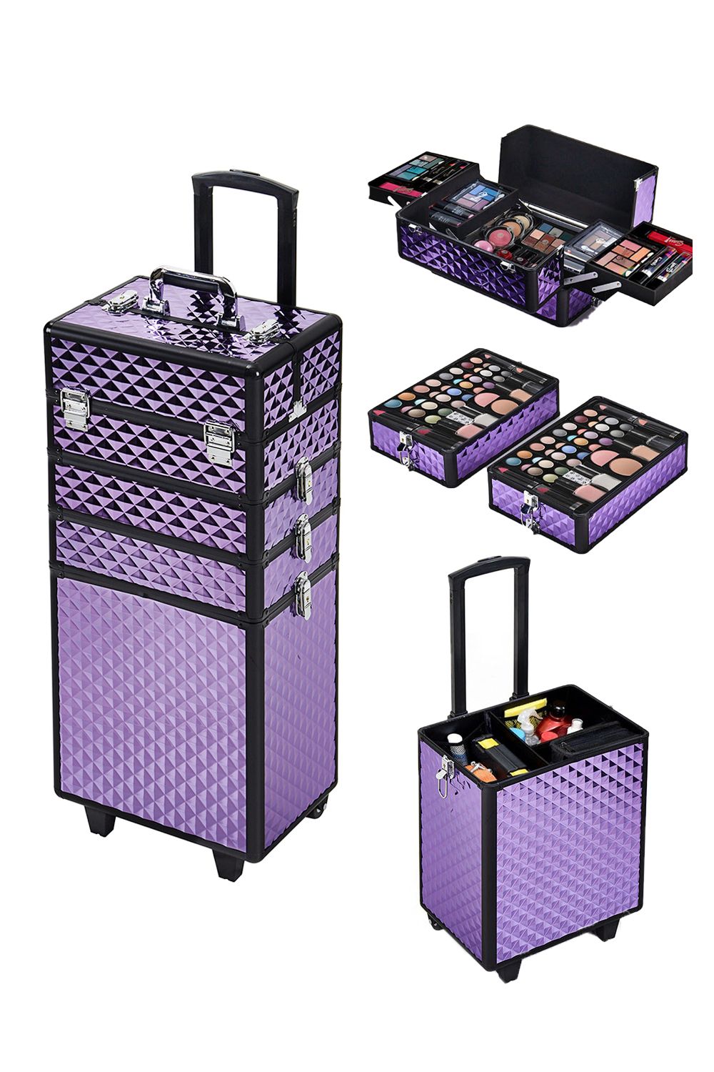 4 in 1 Professional Cosmetic Makeup Train Case Makeup Trolley Luggage