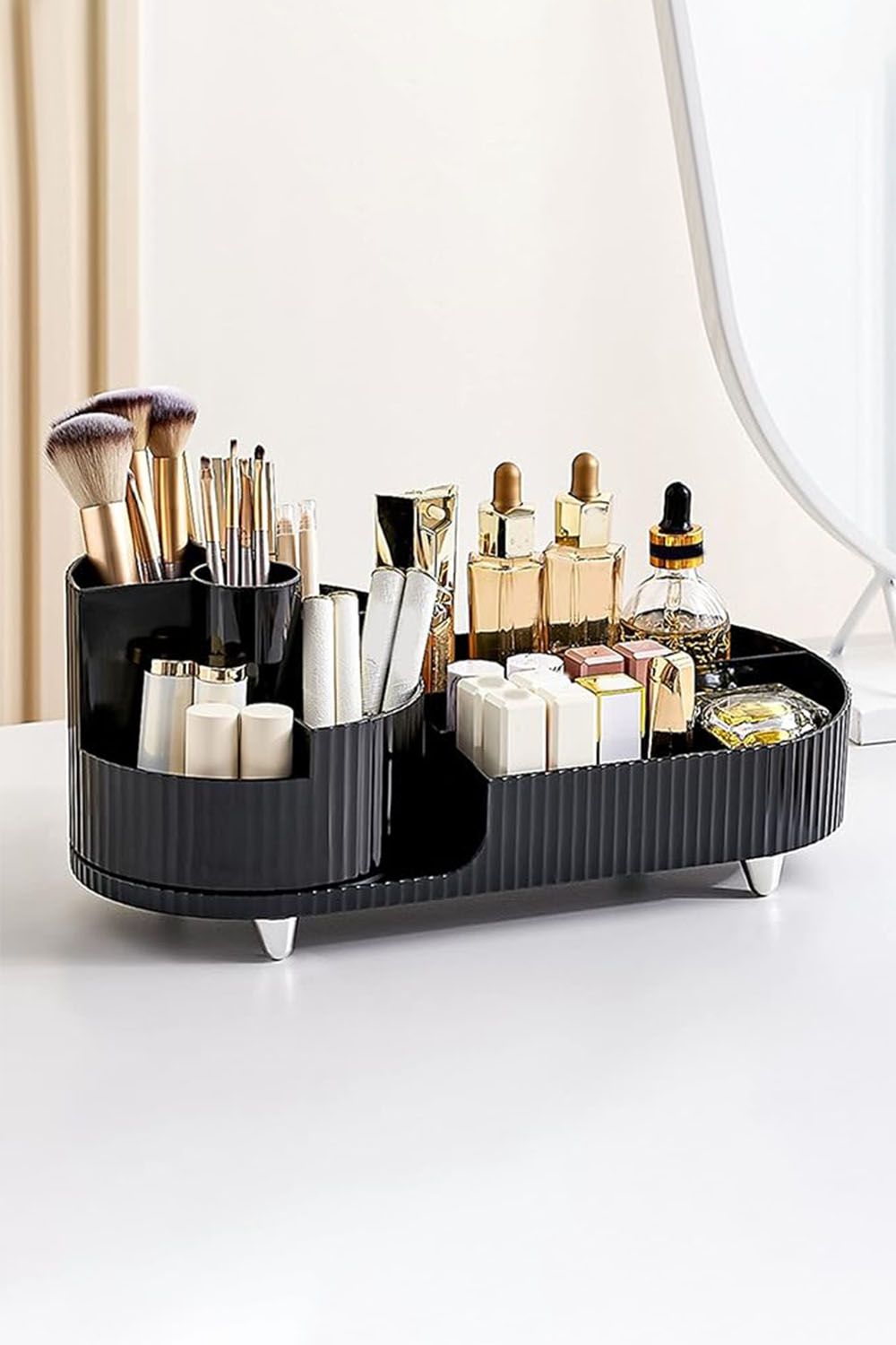 Large Capacity Makeup Organizer with Rotating Brushes Holder