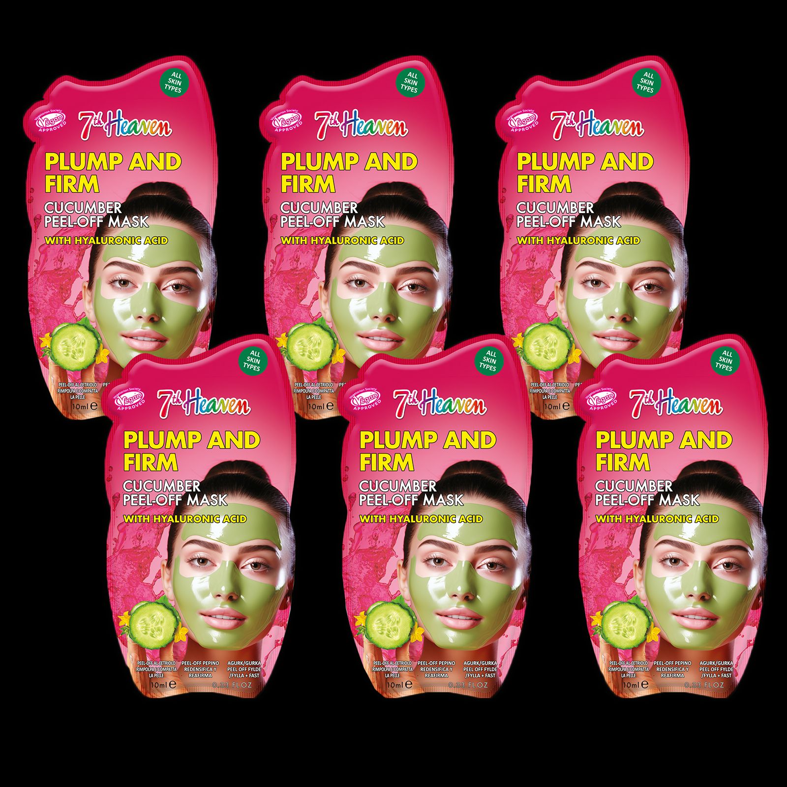 Cucumber Peel Off Face Mask with Hyaluronic Acid, Pack of 6