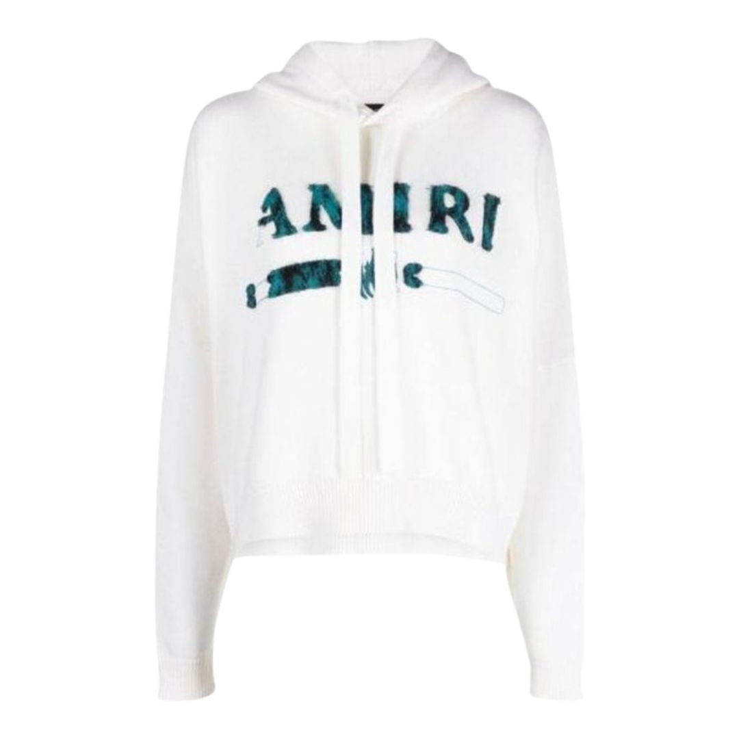 Leopard MA Bar Logo White Knitted Hoodie