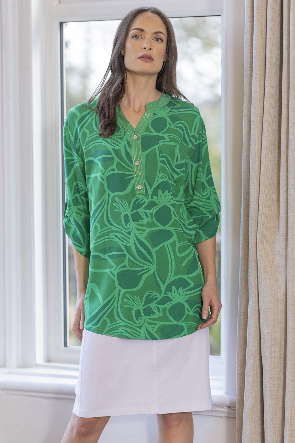 Embellished Printed Relaxed Fit Cotton Top