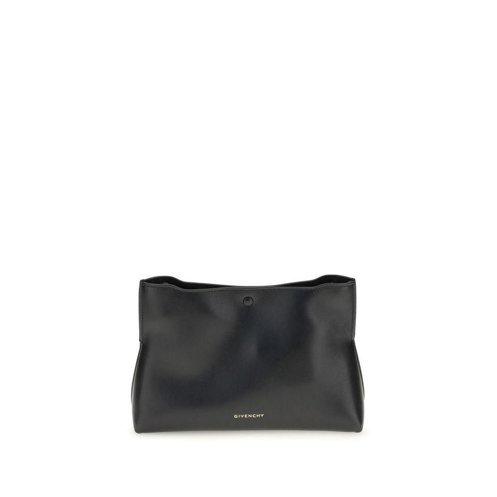 Elegant Calf Leather Day Clutch with Gold-Printed Logo- Black