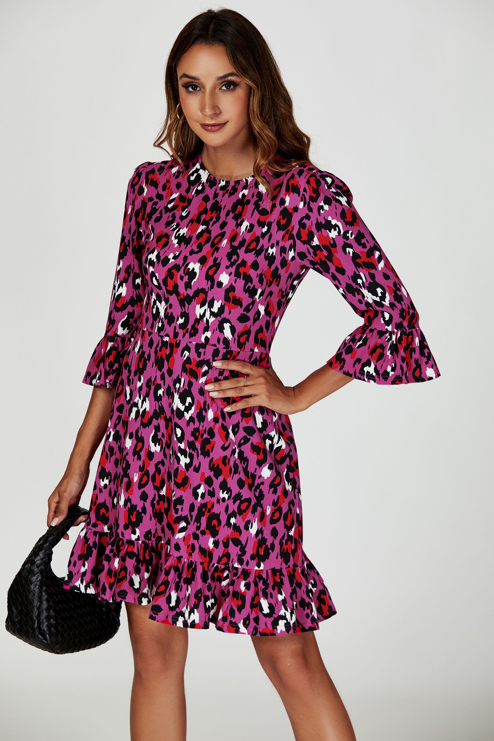 Leopard Print Mini Dress In Pink