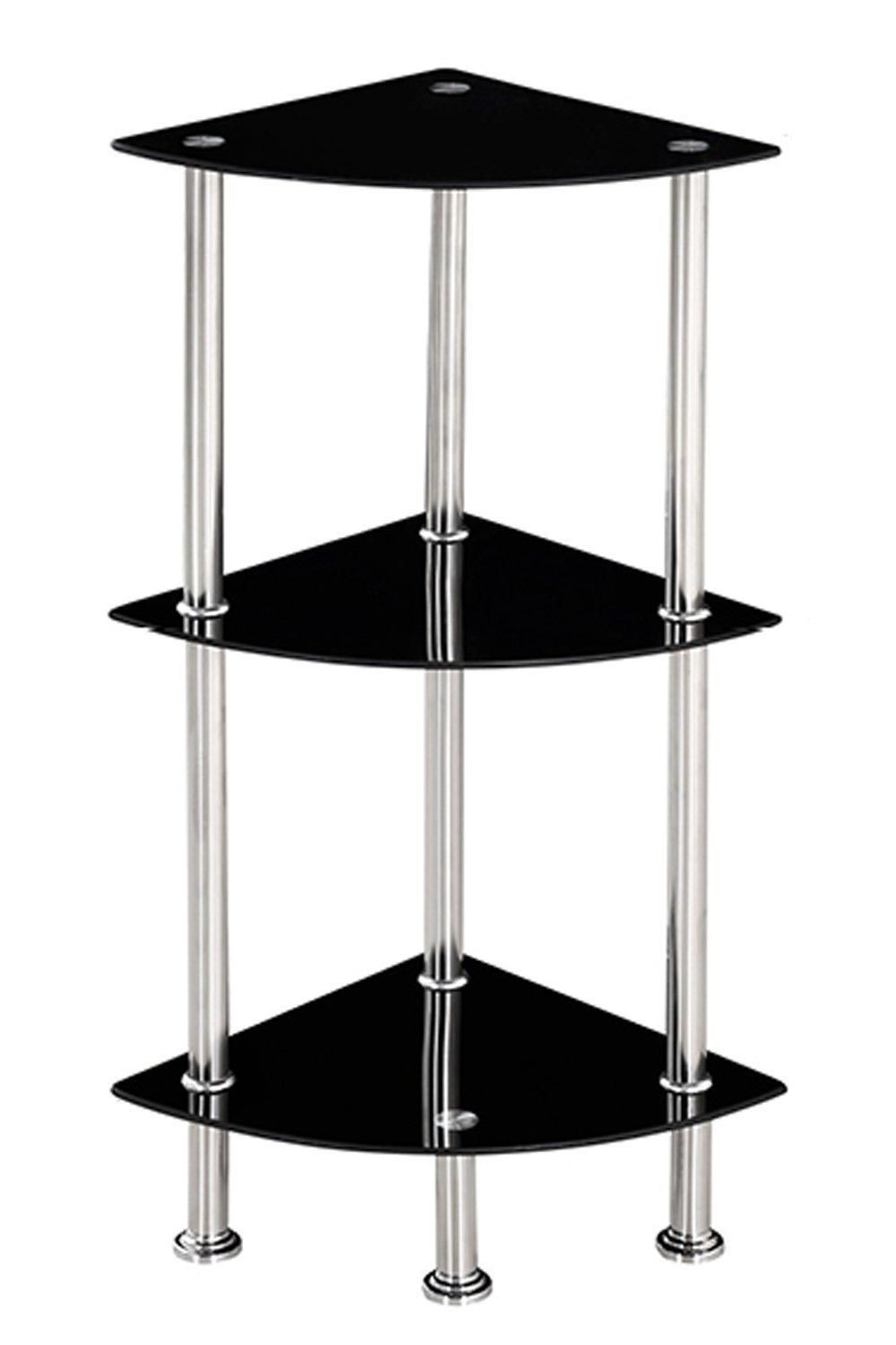 Corner Tempered Glass Tier Shelf Storage Unit with Chrome Stand