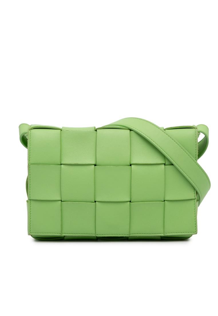 Preloved Woven Design Leather Crossbody Bag with Adjustable Shoulder