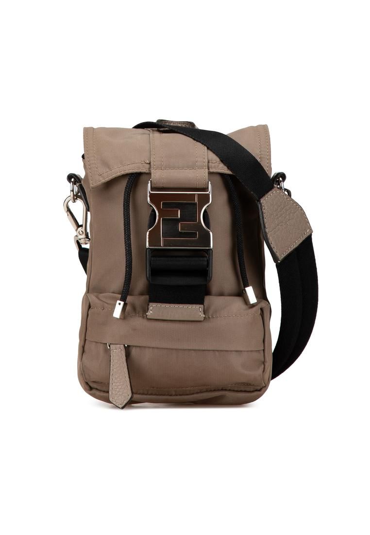 Preloved Compact Textile Crossbody Bag with Adjustable Shoulder Strap