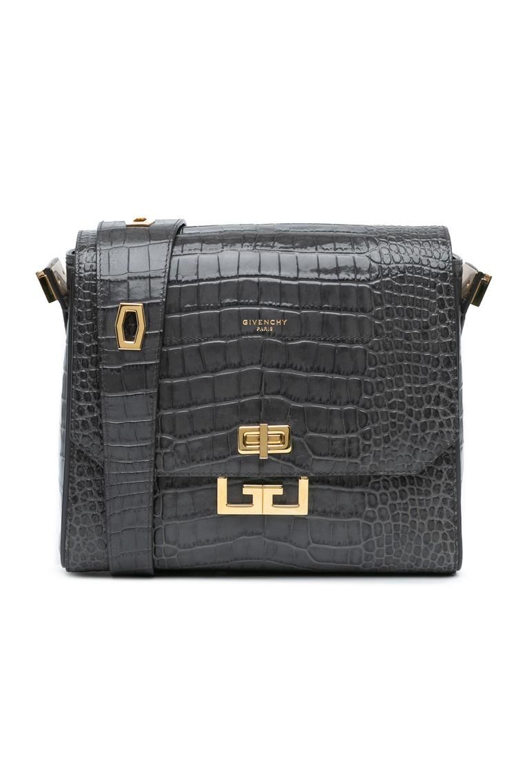 Preloved Textured Leather Shoulder Bag with Adjustable Strap and Metal