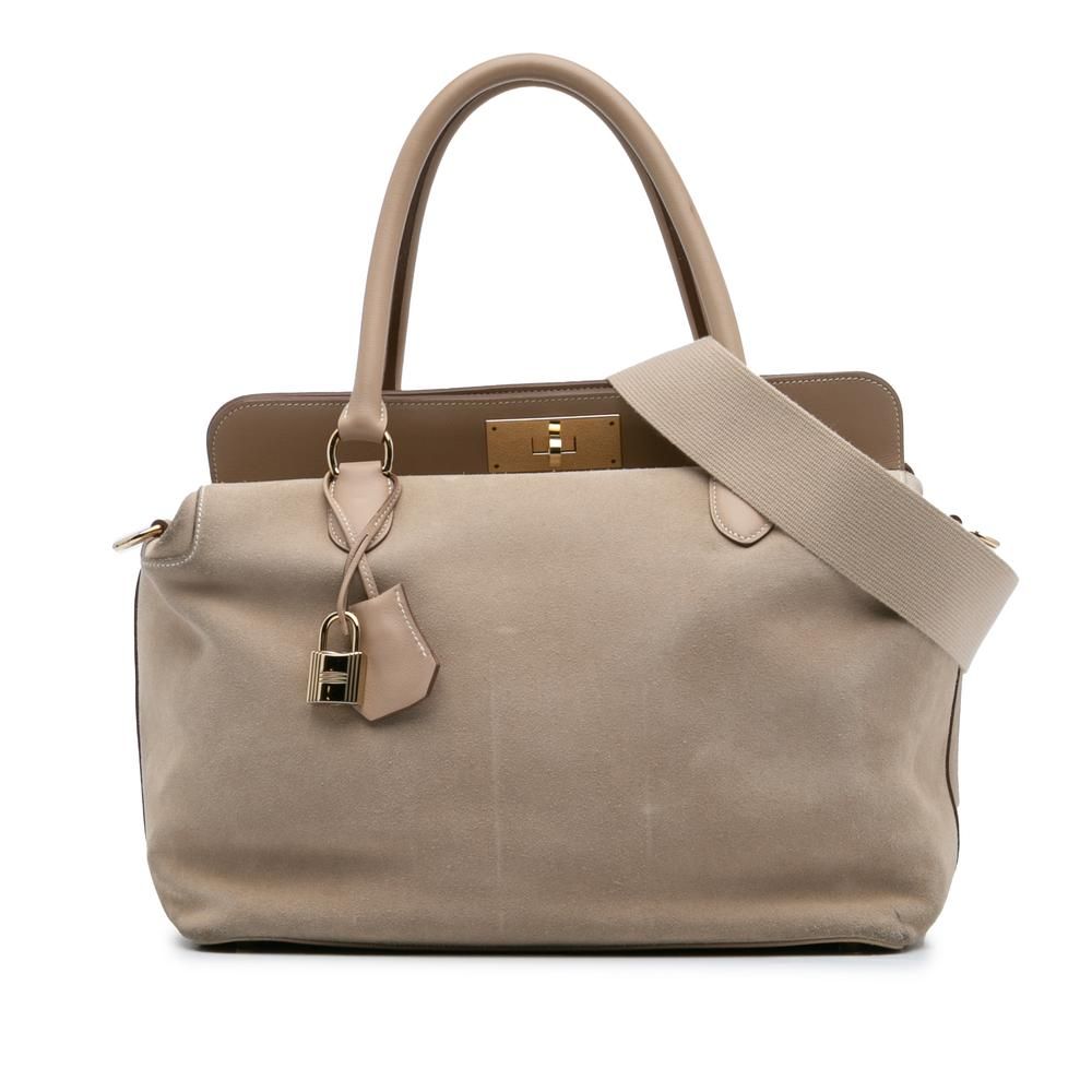 Preloved Suede Leather Handbag with Padlock- Brown Satchel