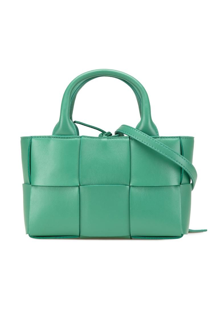 Preloved Arco Top Handle Woven Leather- Green Satchel