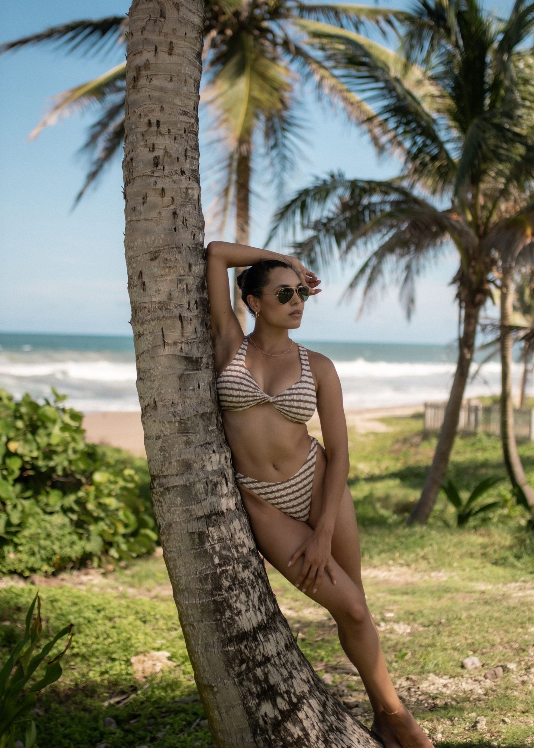 Tan Textured Stripe Bikini Bottom