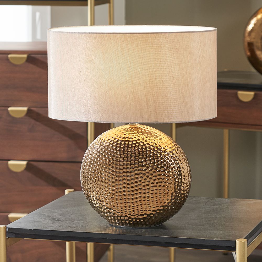 Dot Pattern Embossed Silver Textured Ceramic Table Lamp