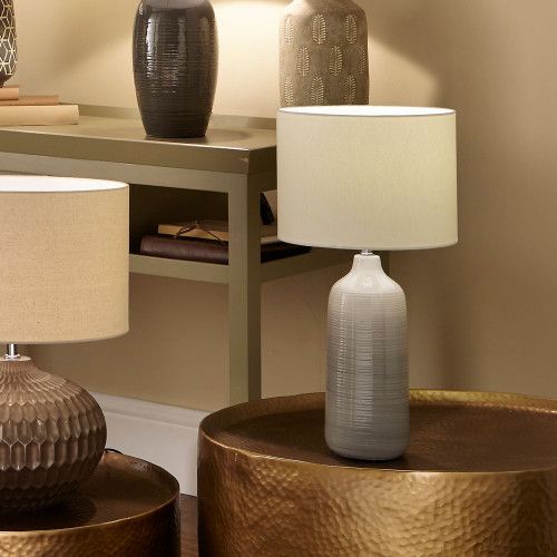 Tall Grey Ombre Ceramic Table Lamp Complete with Shade For Bedroom