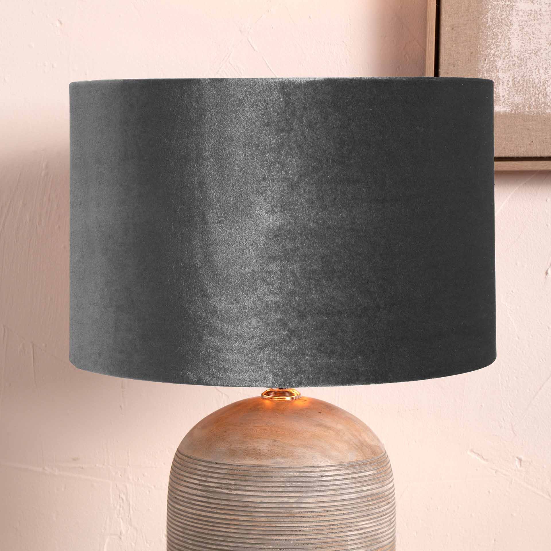 Dark Grey Velvet Drum Lampshade for Table Lamps