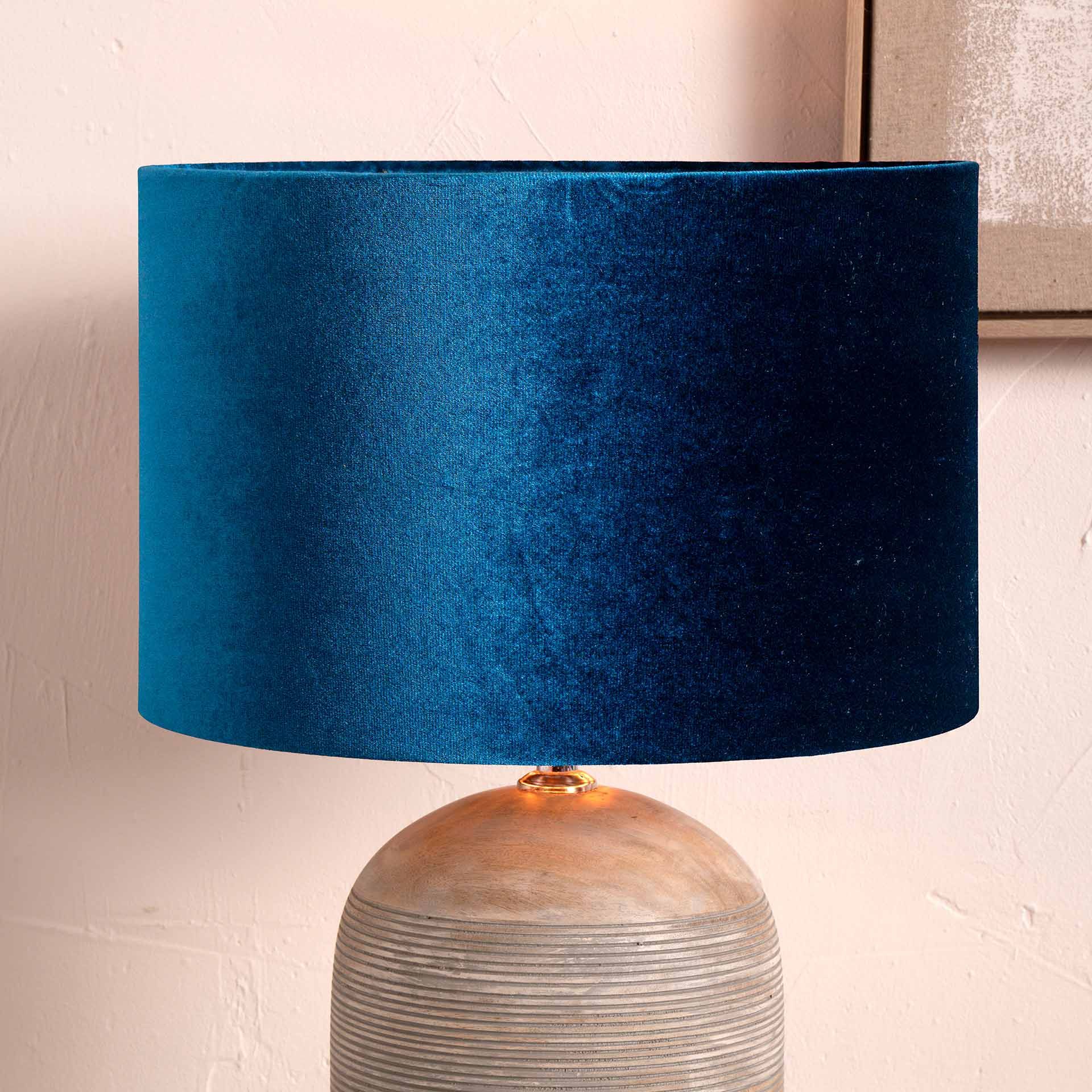 Royal Blue Velvet Cylinder Lampshade for Table Lamps