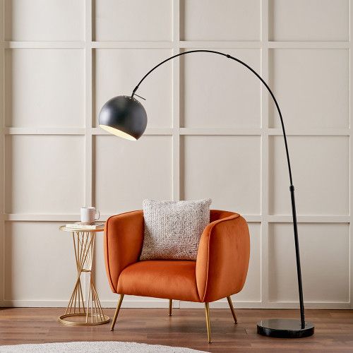 Matt Black Metal and Black Marble Floor Lamp
