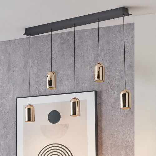 Black and Rose Gold Metal 5 Drop LED Pendant Ceiling Light