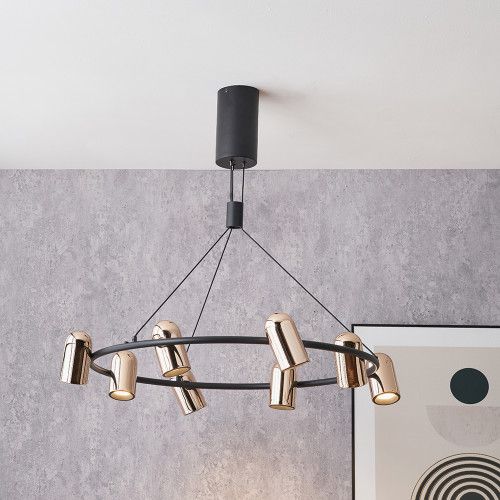 Black and Rose Gold Modern Chandelier Metal 8 Light LED Pendant Ceiling Light