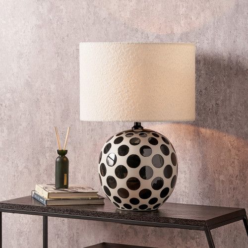 Black Polka Dot Ceramic Table Lamp with White Boucle Cylinder Shade