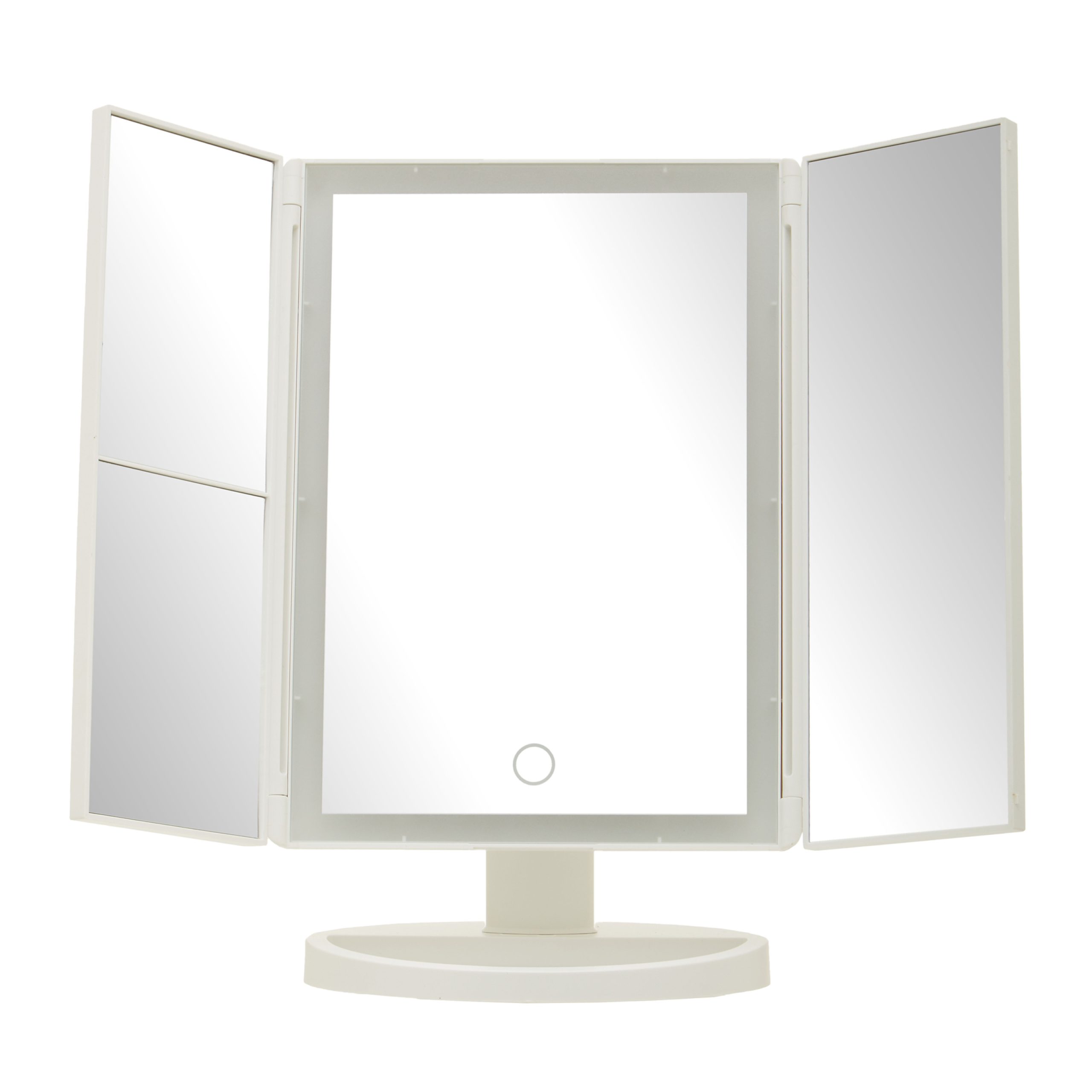 180 Degree Rotatable Tri Fold White Table Mirror, TriFold Design Table Mirror, Versatile Small Table Mirror