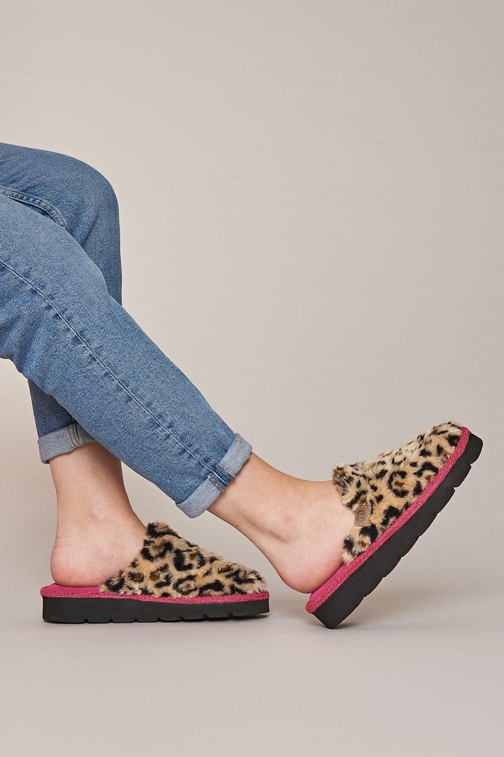 'Snow Leopard' Animal Print Mule Slippers