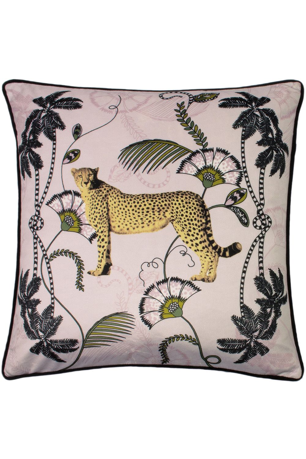 Tropical Cheetah Printed Piped Cushion