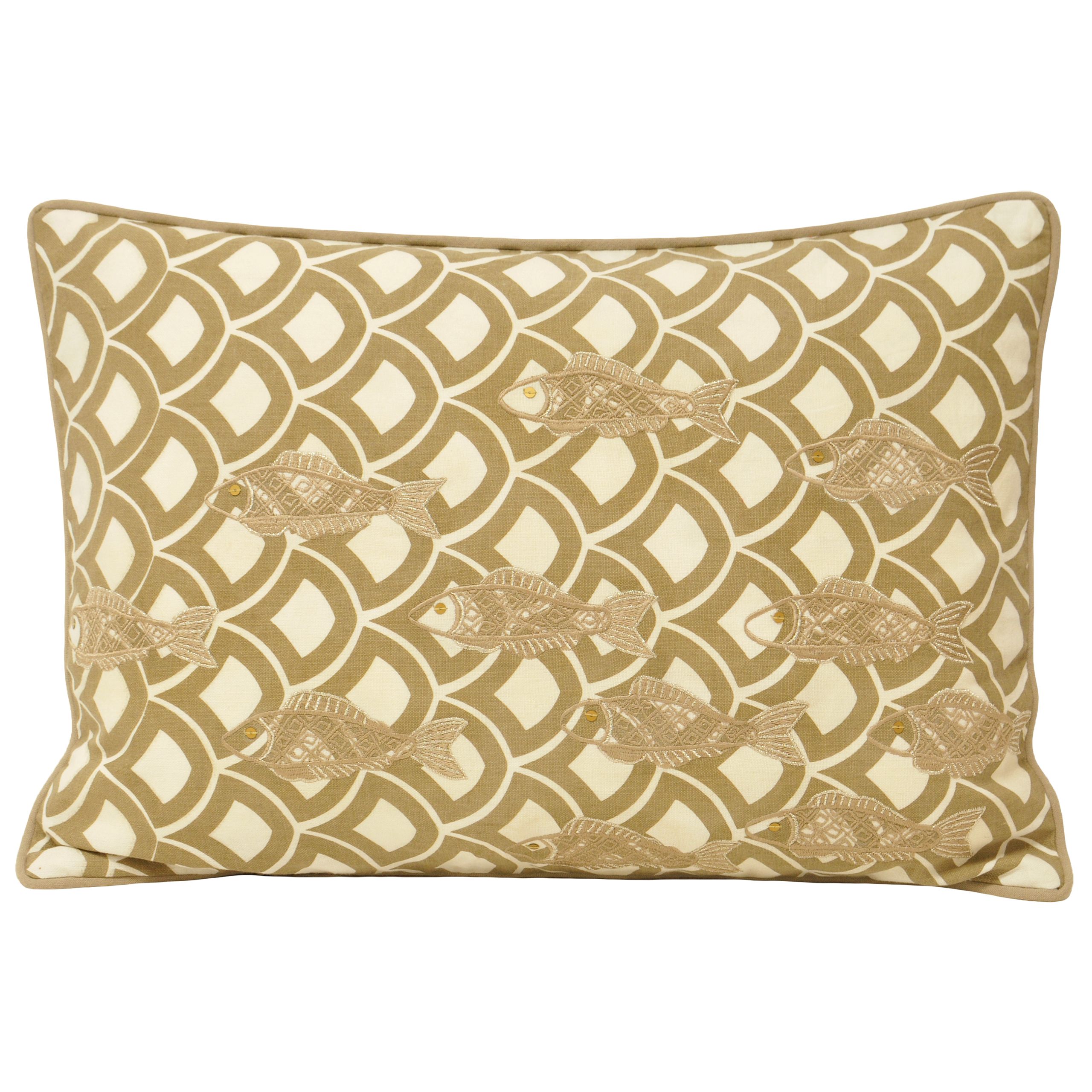 Ionia Fish Embroidered Geometric Cushion