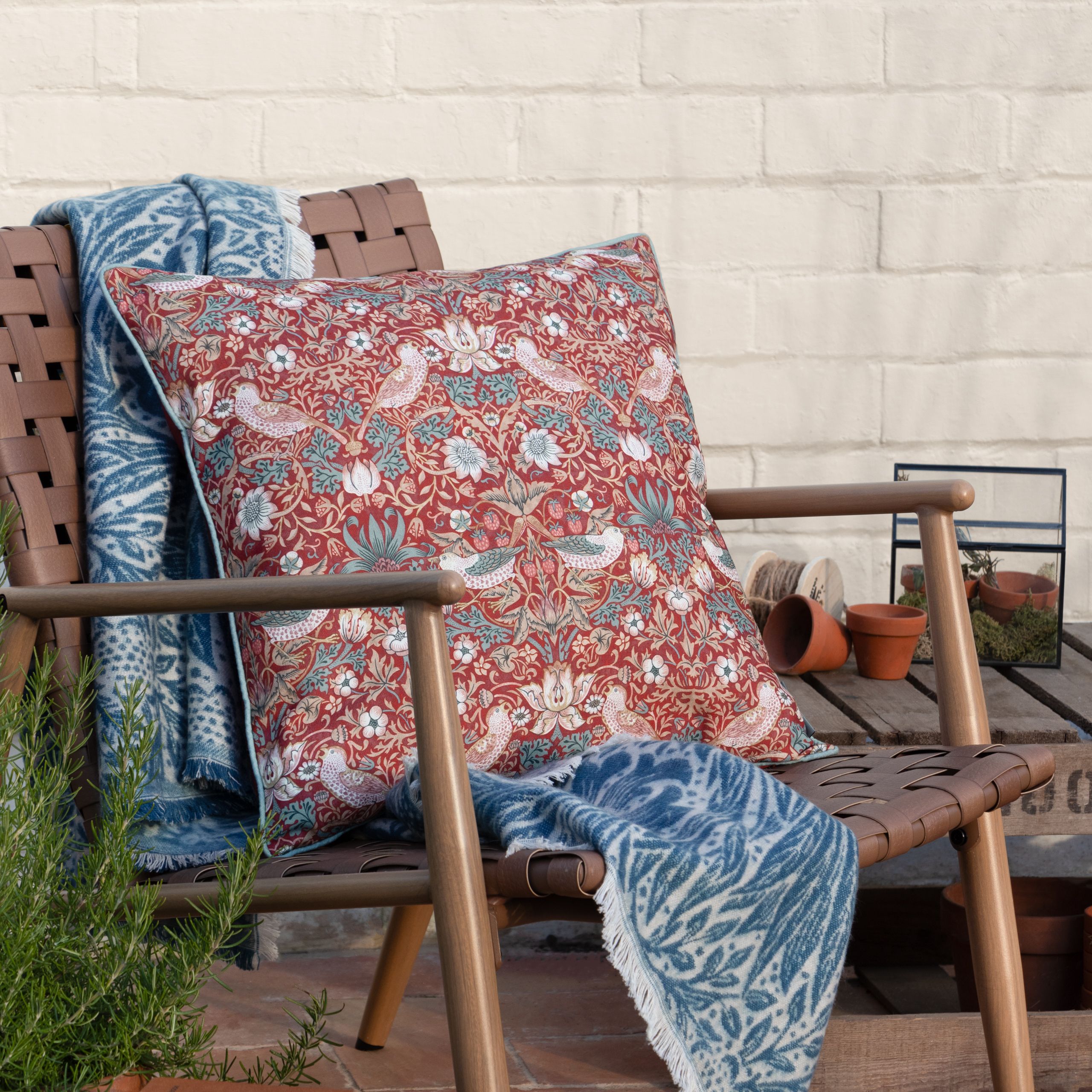 Strawberry Thief Piped Outdoor Cushion