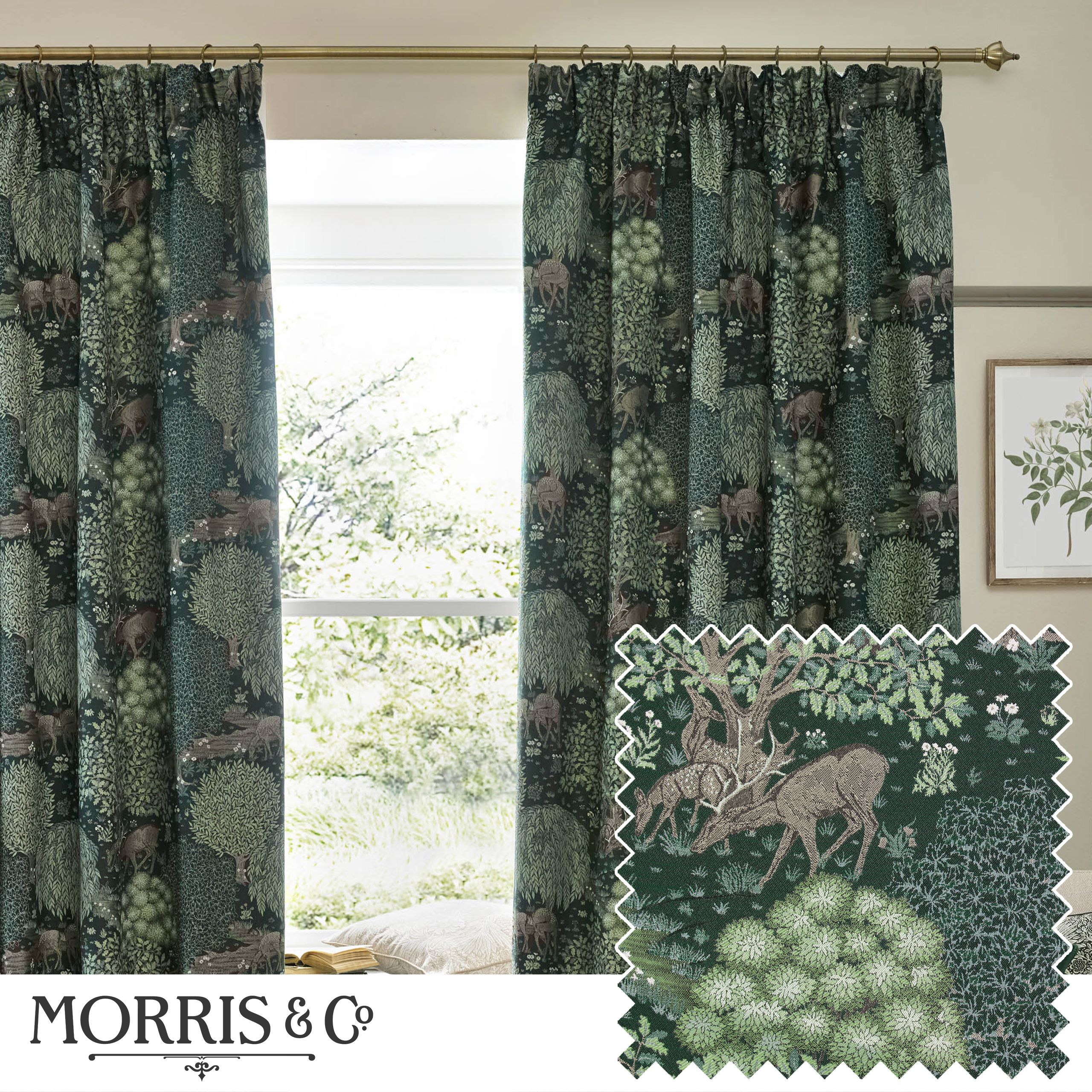 Brook Woodland Jacquard Room Darkening Pencil Pleat Curtains