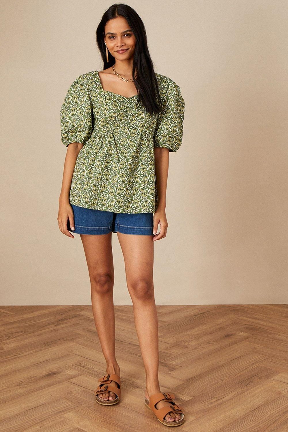 Sweetheart Neck Floral Print Top
