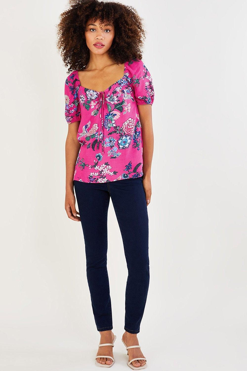'Olana' Floral Print Trim Top