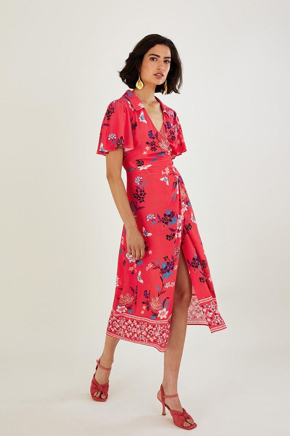 'Clemence' Print Wrap Button Midi Dress