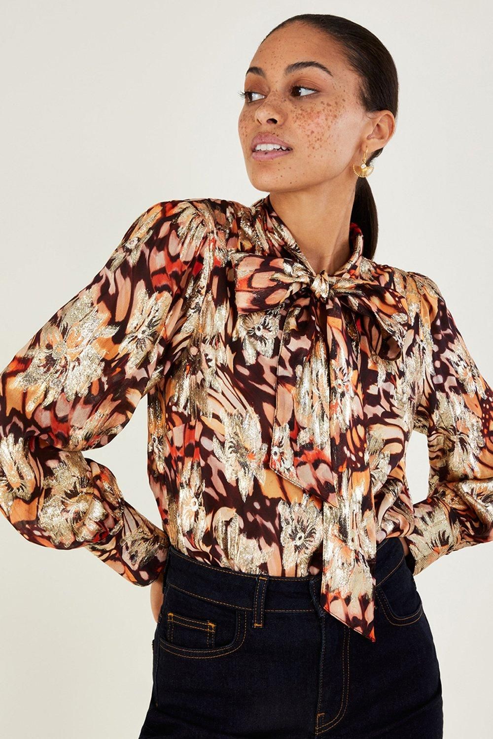 'Leona' Metallic Print Blouse