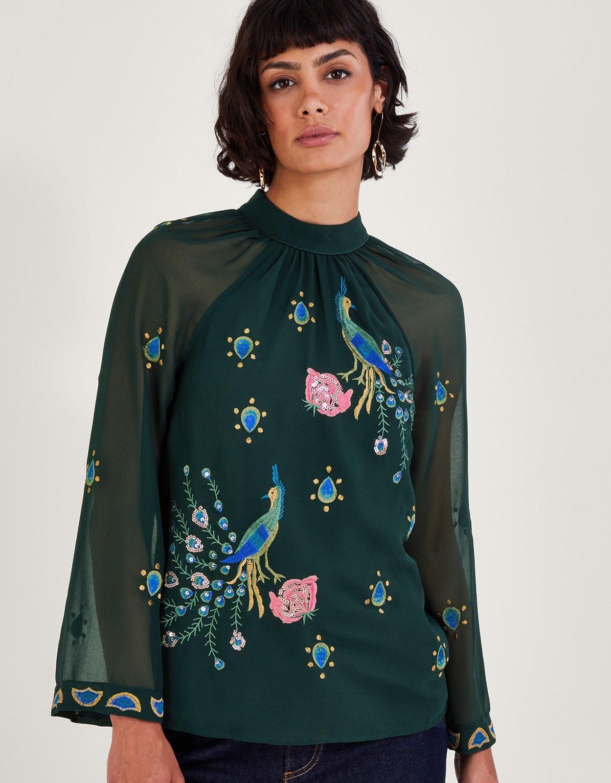'Perla' Peacock Embellished Blouse