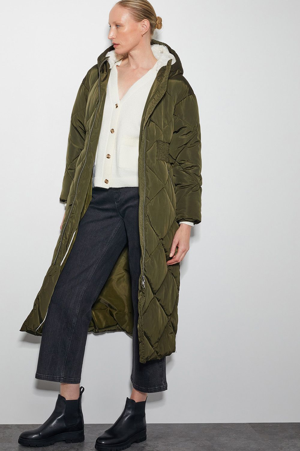 Phoebe Fleece Quilted Puffer Coat Green