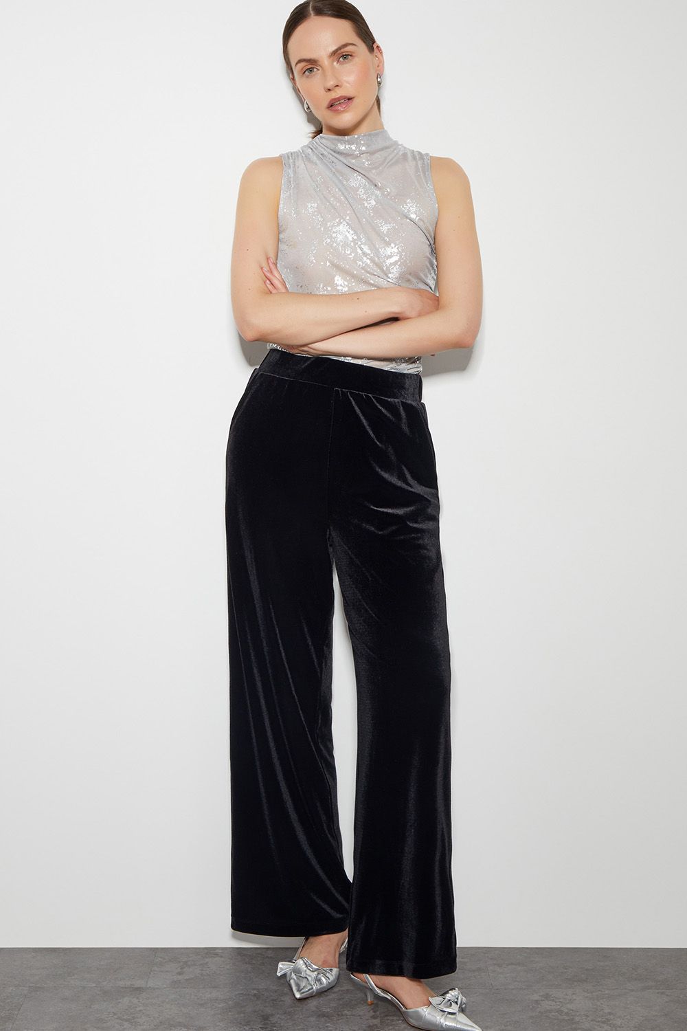 Vora Velvet Wide Leg Trousers Black