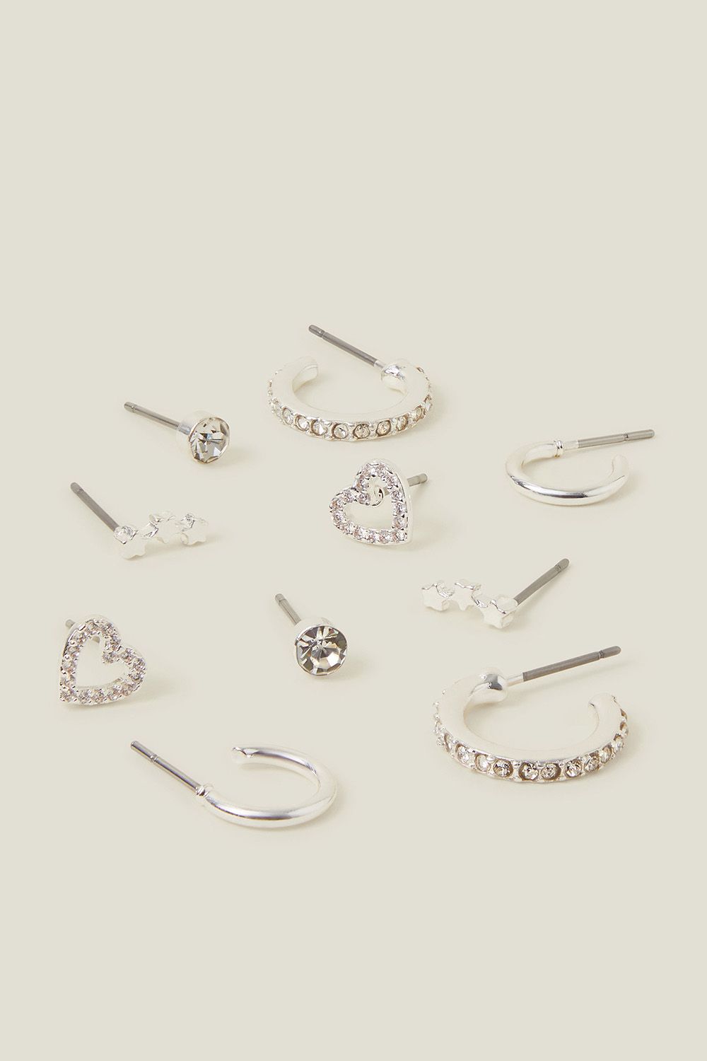 10-Pack Diamante Star Stud and Hoop Earrings