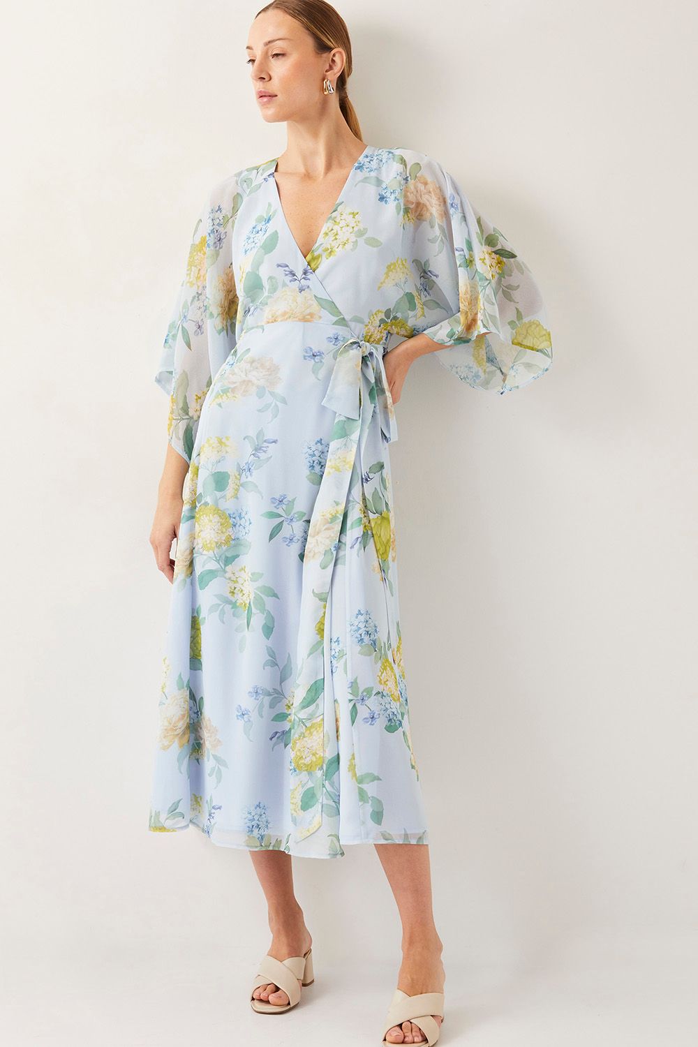 Rowan Floral Wrap Midi Dress Blue