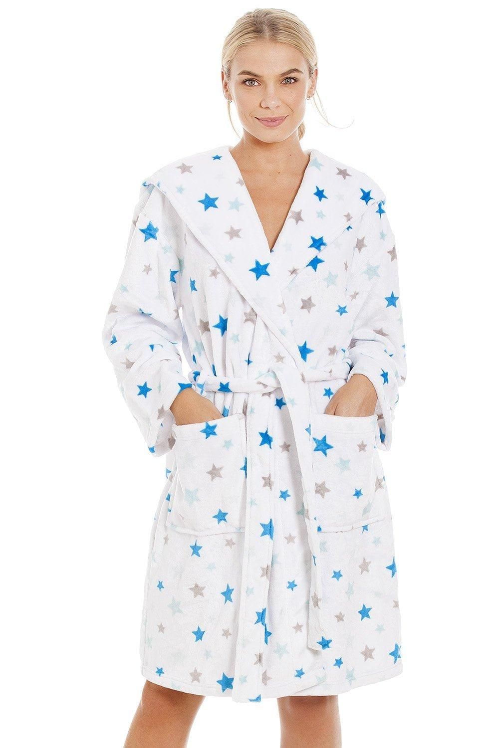 Supersoft Fleece Star Print Hooded Bathrobe