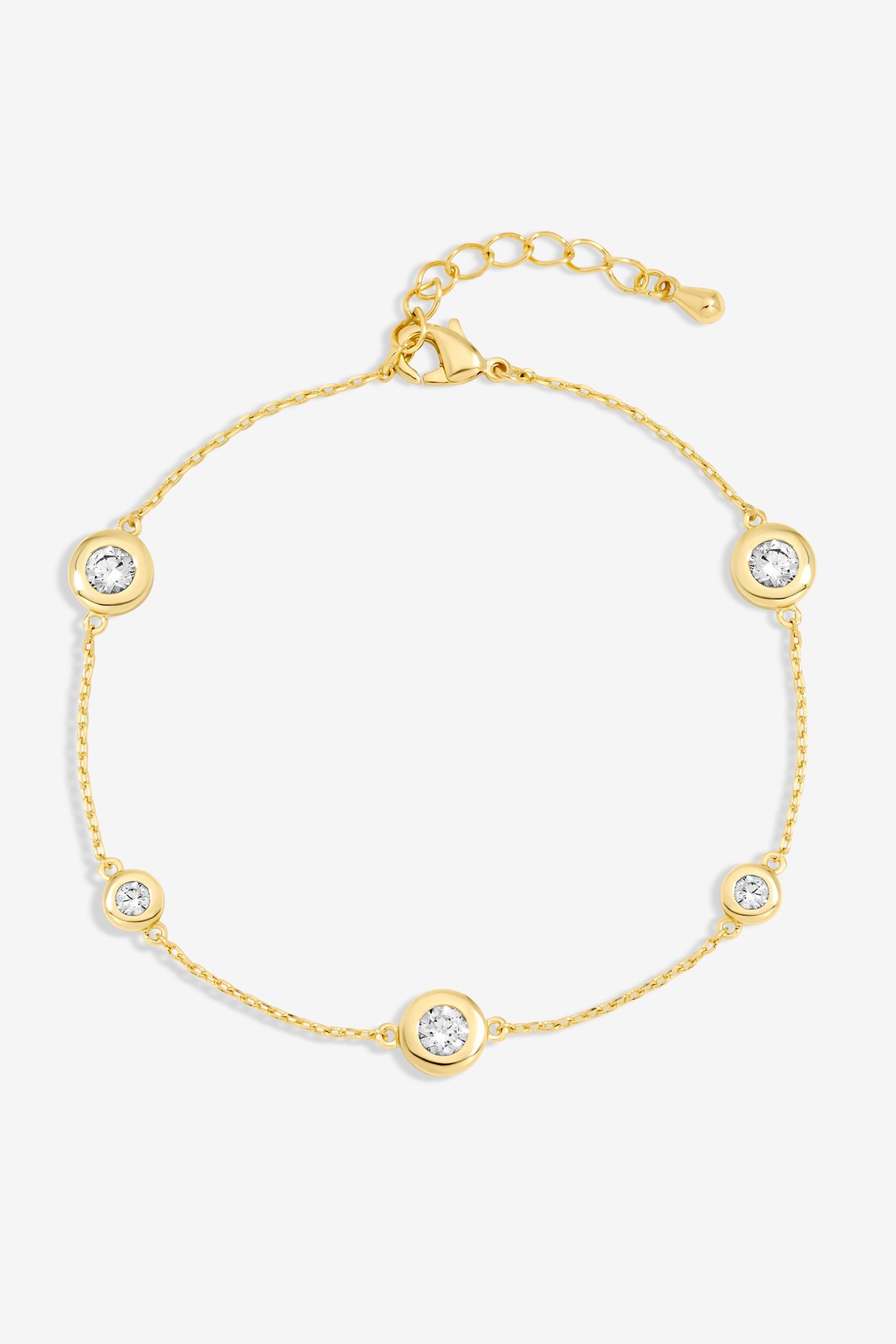 14K Gold Plated and Cubic Zirconia Besel Station Bracelet