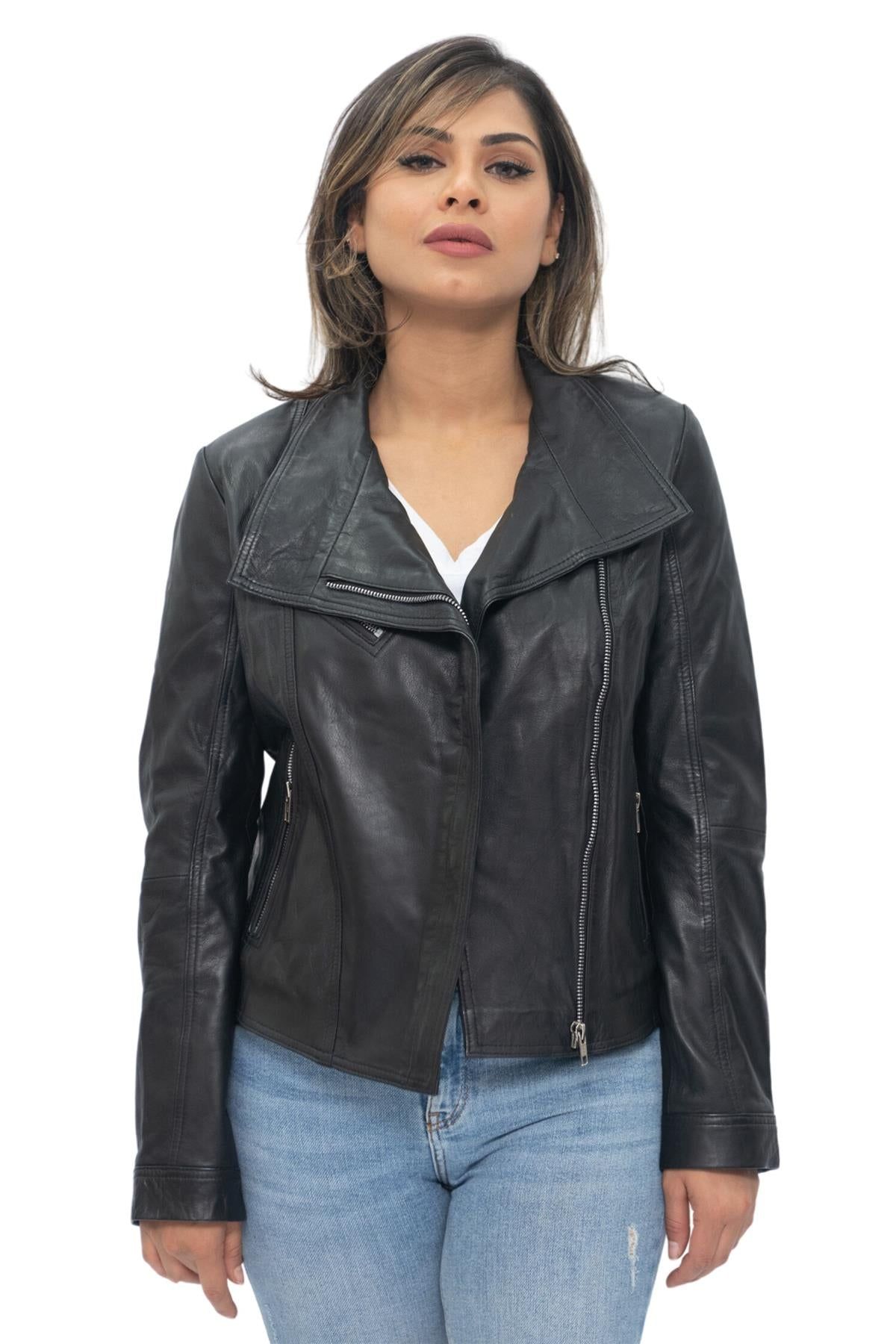 Leather Shawl Wrap Biker Jacket - Riga