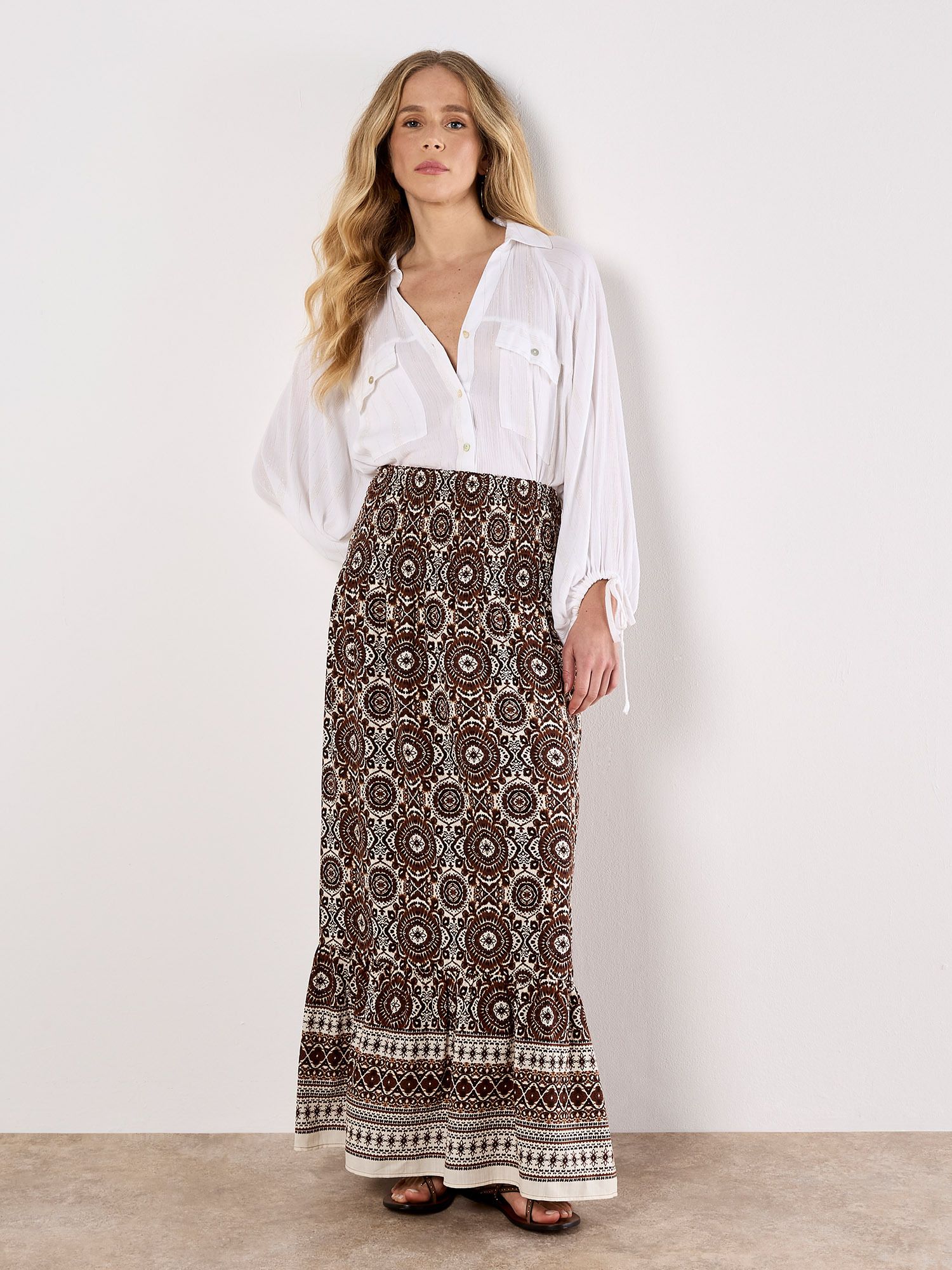 Batik Print Smocked Maxi Skirt