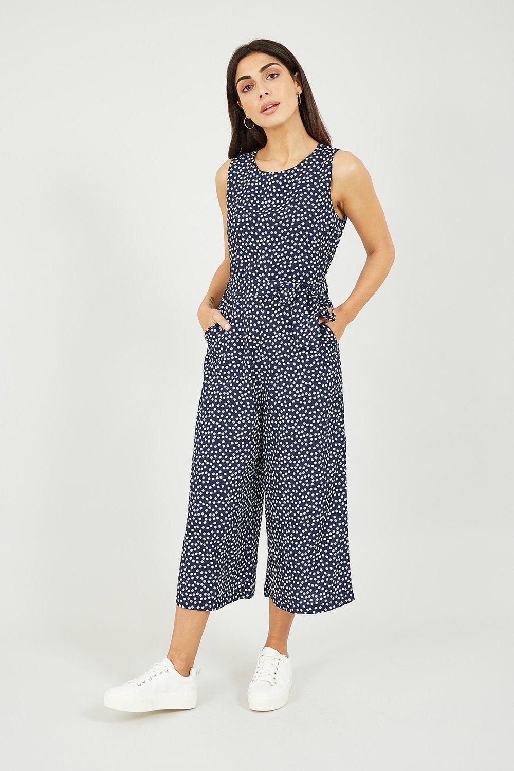 Navy Ditsy Daisy Sleeveless Culotte Jumpsuit