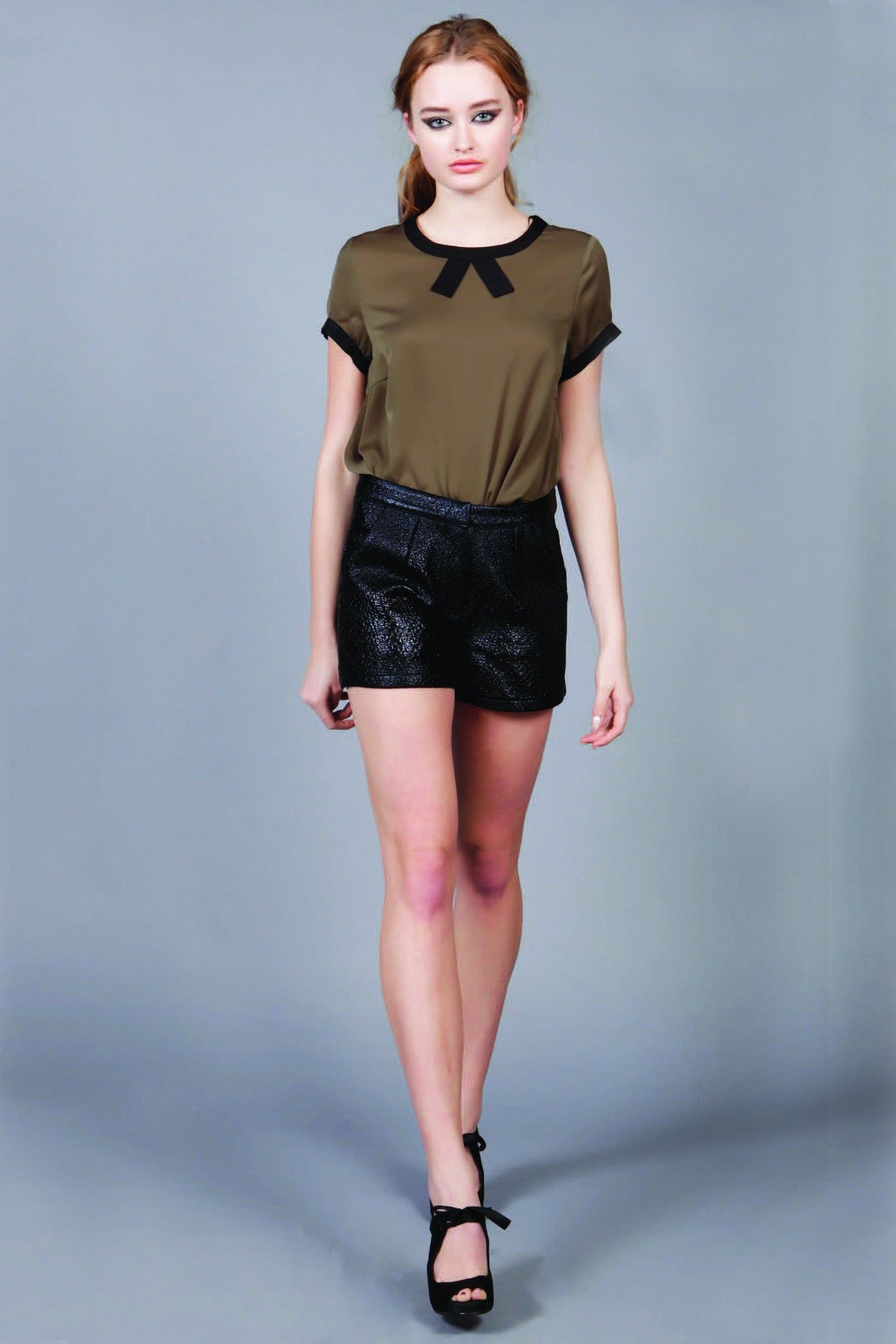 Textured Black High-Waist Shorts