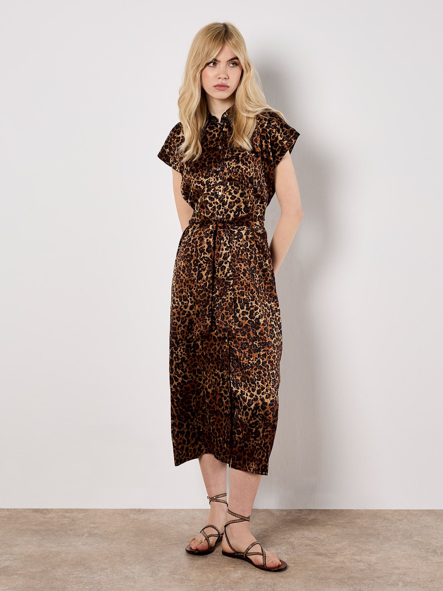 Leopard Print Satin Midi Dress