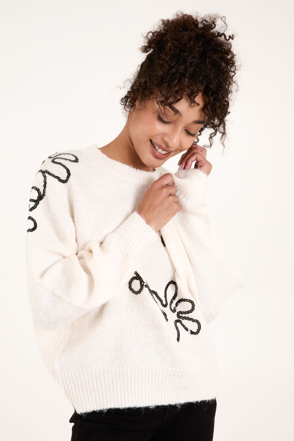 Abstract Flower Embroidery Jumper