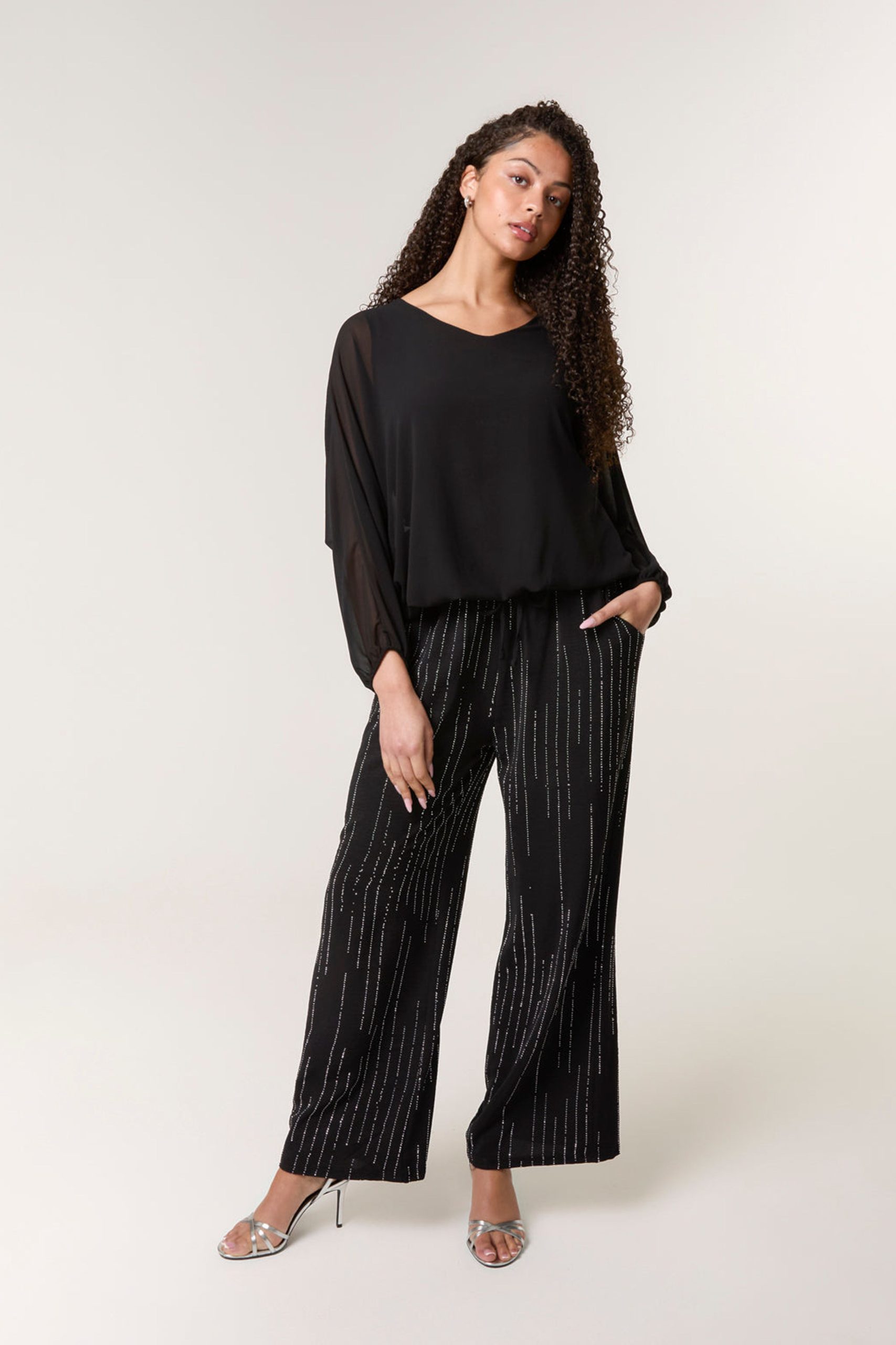 Black Sparkle Wide Leg Trousers
