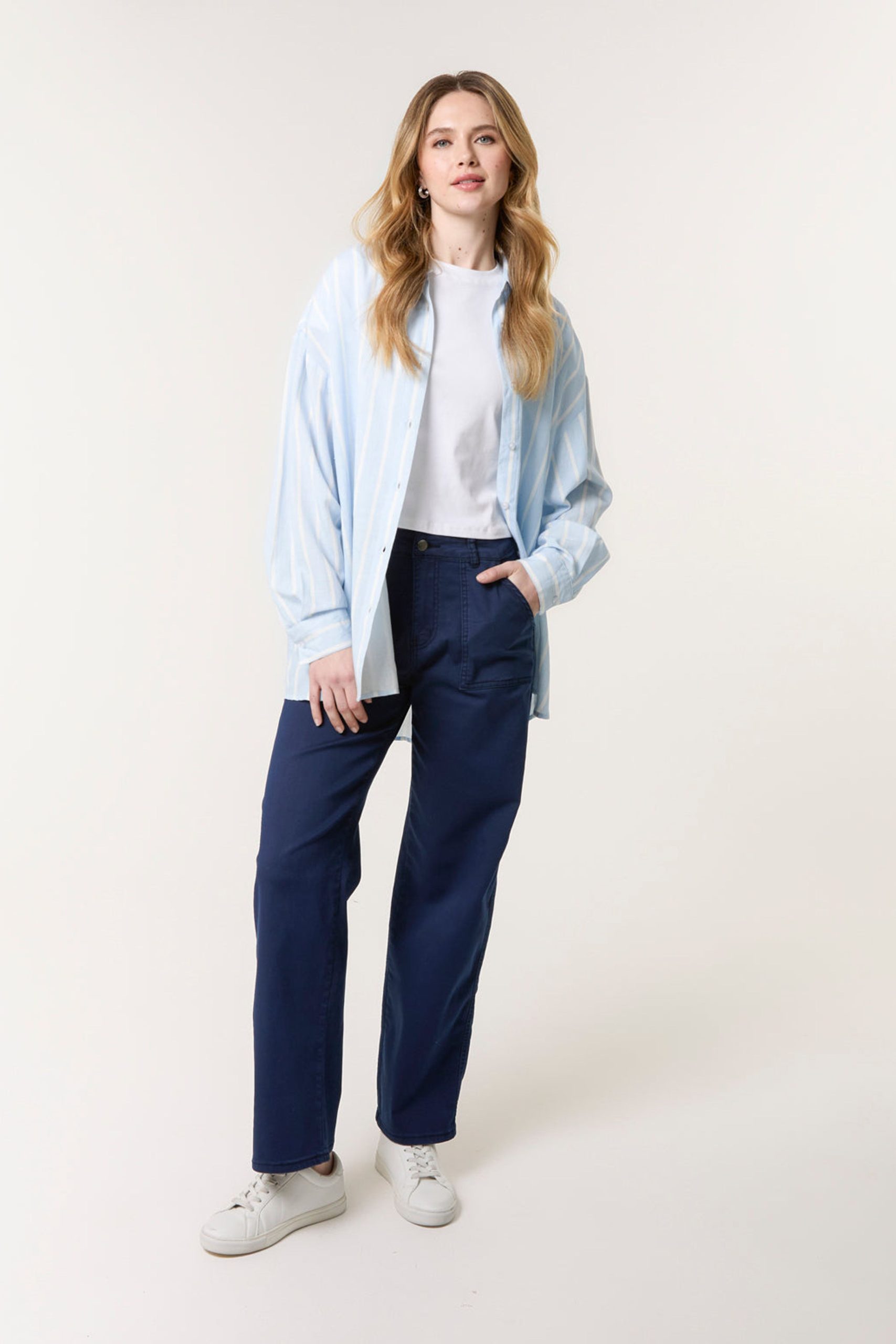 Navy Wide Leg Pocket Trousers