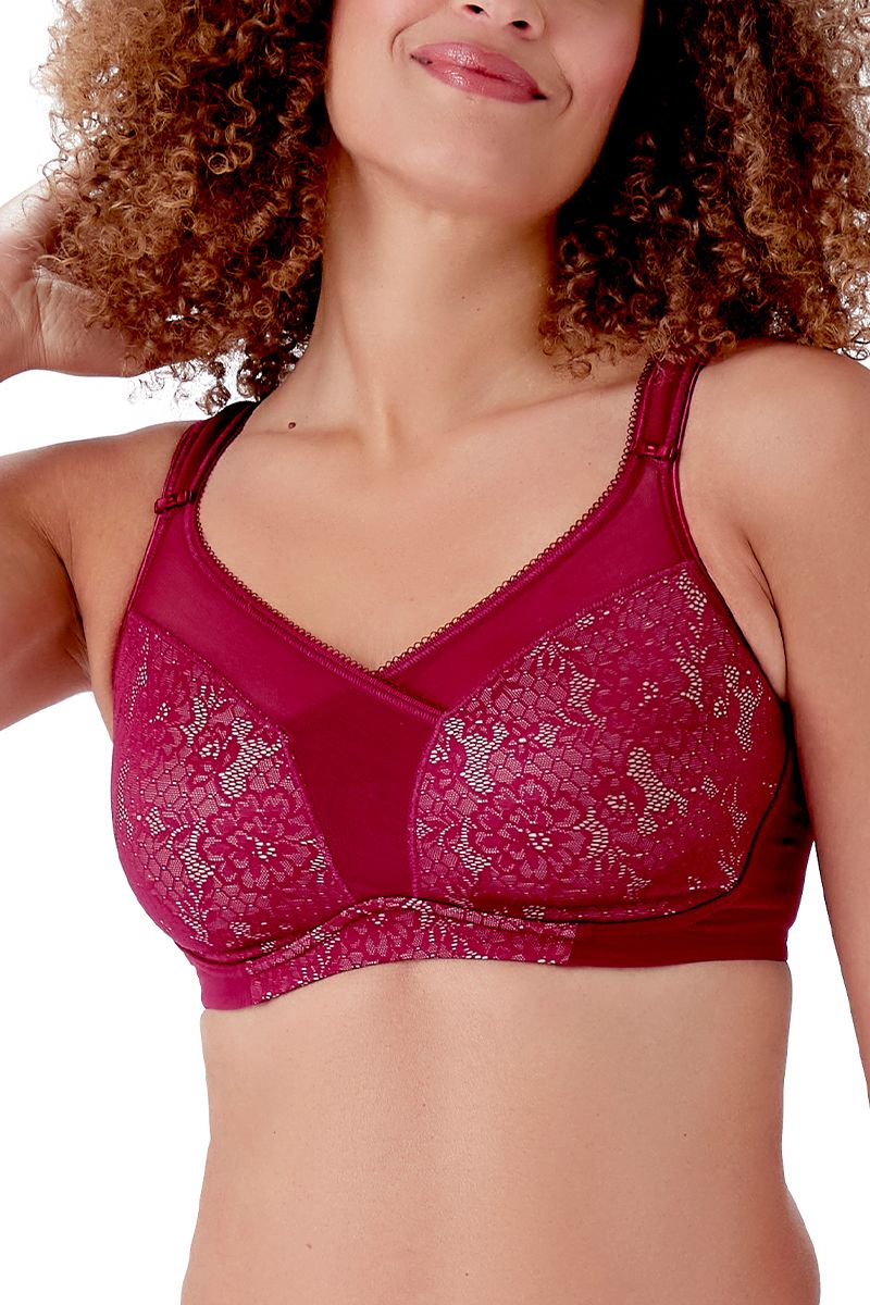 Beauty Non Wired Minimiser Bra - Burgundy