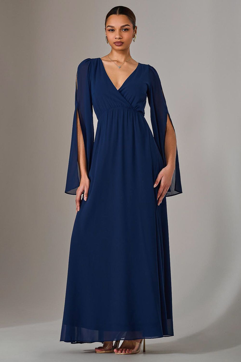 Chiffon Cap Sleeve Maxi Dress