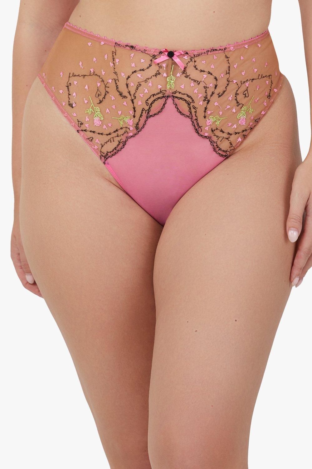 Spank Me Pink and Nude Custom Embroidery High Waist Thong